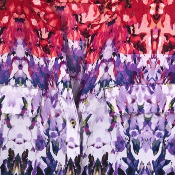 Calvin Klein Floral Oversized Boho Shirt Blouse Button RollTab Long Sleeve Top M - Picture 9 of 16